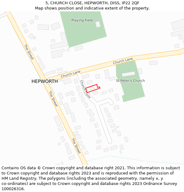 5, CHURCH CLOSE, HEPWORTH, DISS, IP22 2QF: Location map and indicative extent of plot