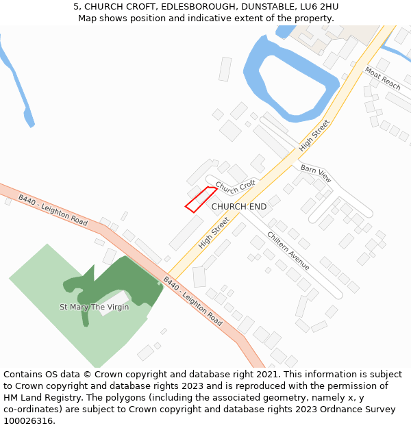 5, CHURCH CROFT, EDLESBOROUGH, DUNSTABLE, LU6 2HU: Location map and indicative extent of plot