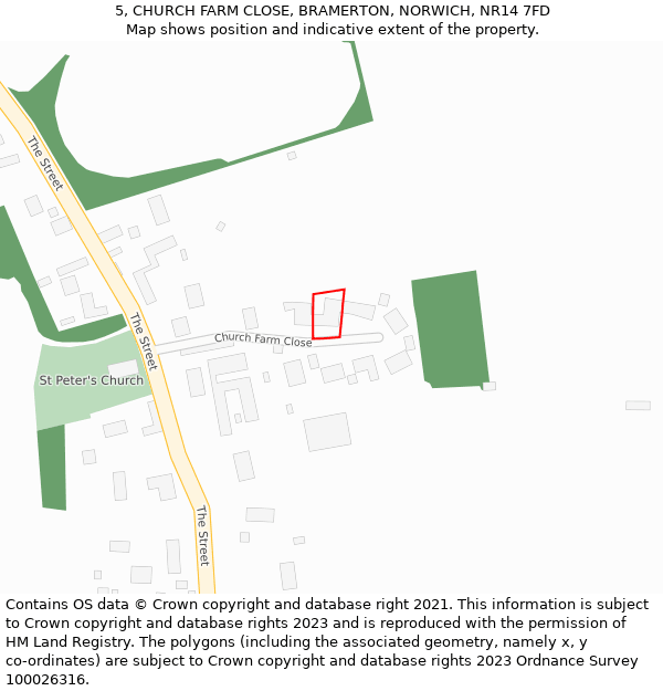 5, CHURCH FARM CLOSE, BRAMERTON, NORWICH, NR14 7FD: Location map and indicative extent of plot
