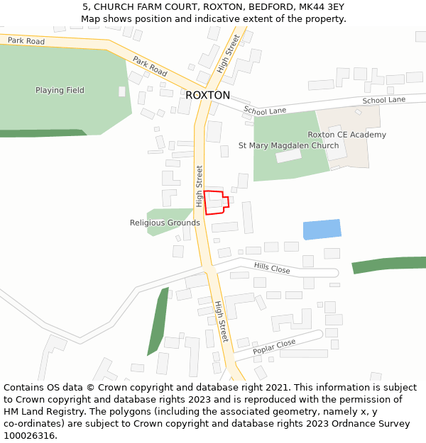 5, CHURCH FARM COURT, ROXTON, BEDFORD, MK44 3EY: Location map and indicative extent of plot