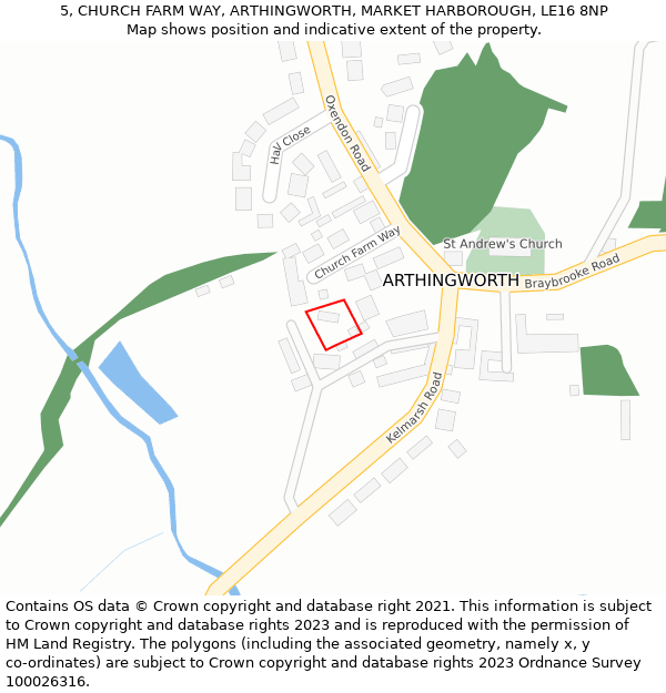 5, CHURCH FARM WAY, ARTHINGWORTH, MARKET HARBOROUGH, LE16 8NP: Location map and indicative extent of plot