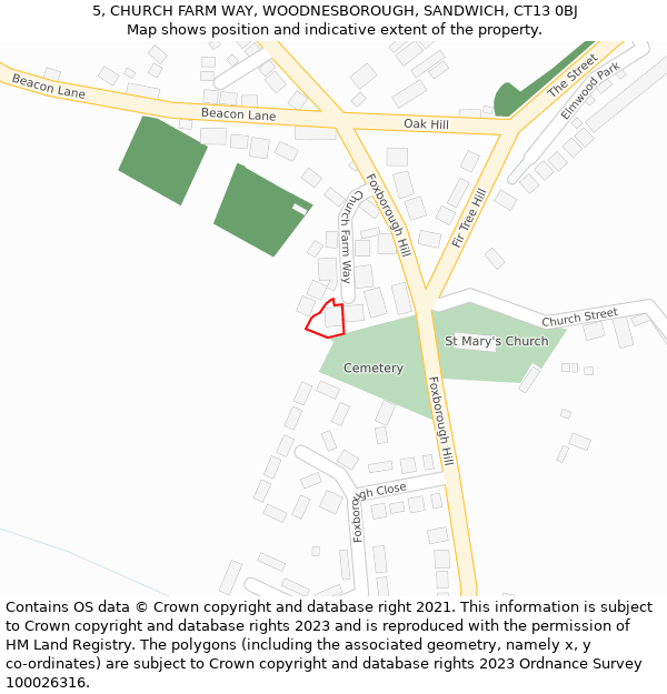 5, CHURCH FARM WAY, WOODNESBOROUGH, SANDWICH, CT13 0BJ: Location map and indicative extent of plot