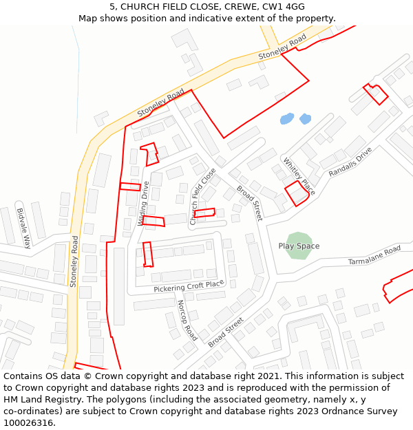 5, CHURCH FIELD CLOSE, CREWE, CW1 4GG: Location map and indicative extent of plot