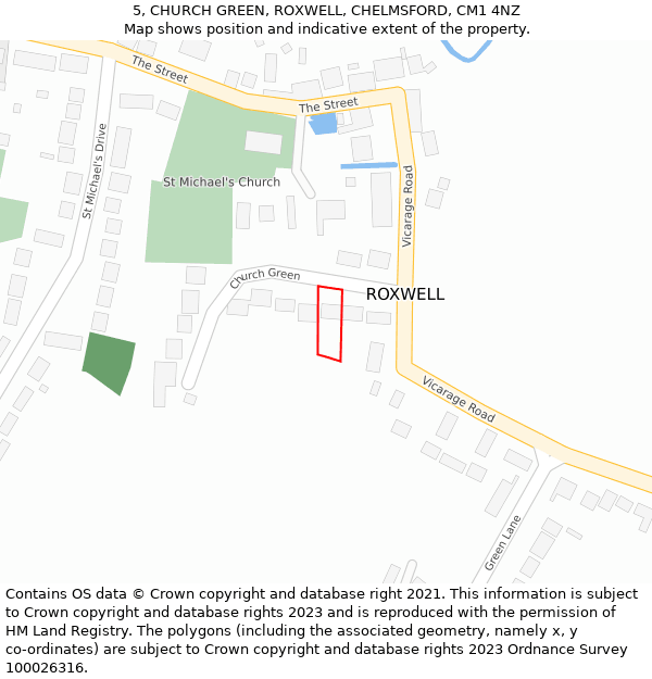 5, CHURCH GREEN, ROXWELL, CHELMSFORD, CM1 4NZ: Location map and indicative extent of plot