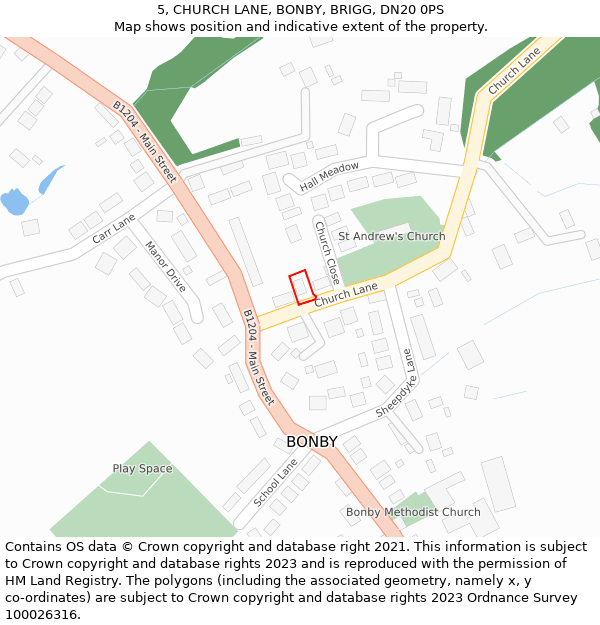 5, CHURCH LANE, BONBY, BRIGG, DN20 0PS: Location map and indicative extent of plot