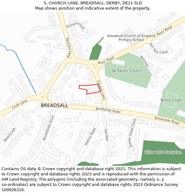 5, CHURCH LANE, BREADSALL, DERBY, DE21 5LD: Location map and indicative extent of plot