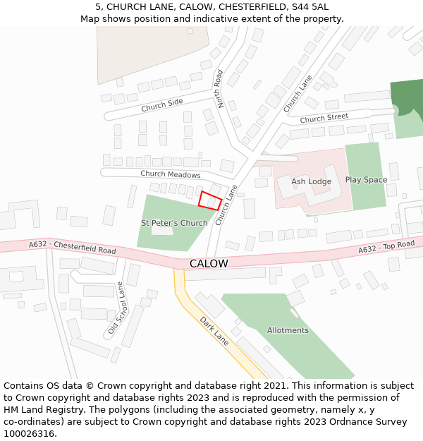 5, CHURCH LANE, CALOW, CHESTERFIELD, S44 5AL: Location map and indicative extent of plot