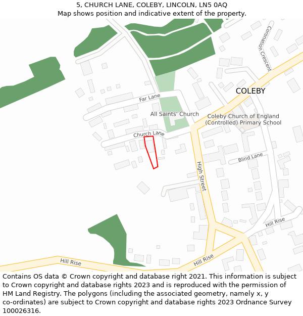 5, CHURCH LANE, COLEBY, LINCOLN, LN5 0AQ: Location map and indicative extent of plot