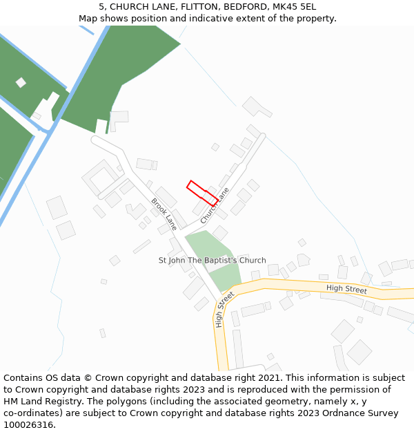 5, CHURCH LANE, FLITTON, BEDFORD, MK45 5EL: Location map and indicative extent of plot