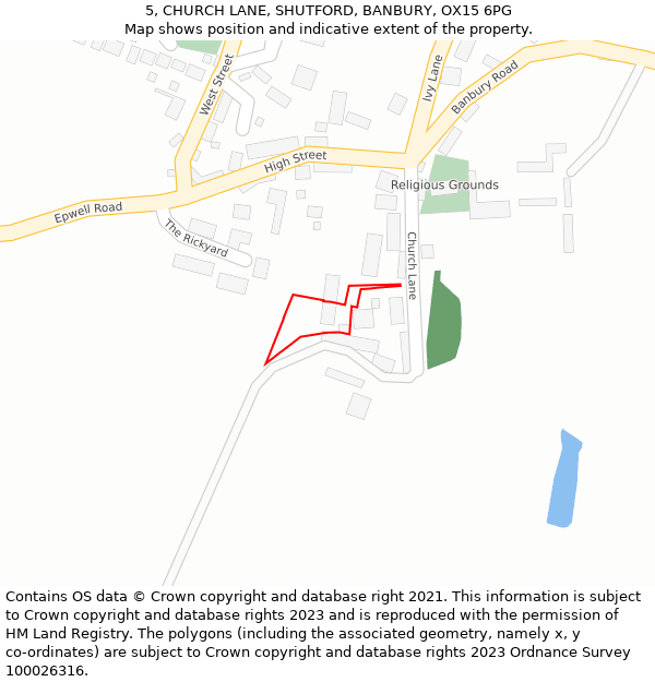 5, CHURCH LANE, SHUTFORD, BANBURY, OX15 6PG: Location map and indicative extent of plot
