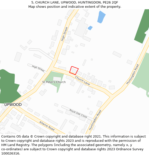 5, CHURCH LANE, UPWOOD, HUNTINGDON, PE26 2QF: Location map and indicative extent of plot