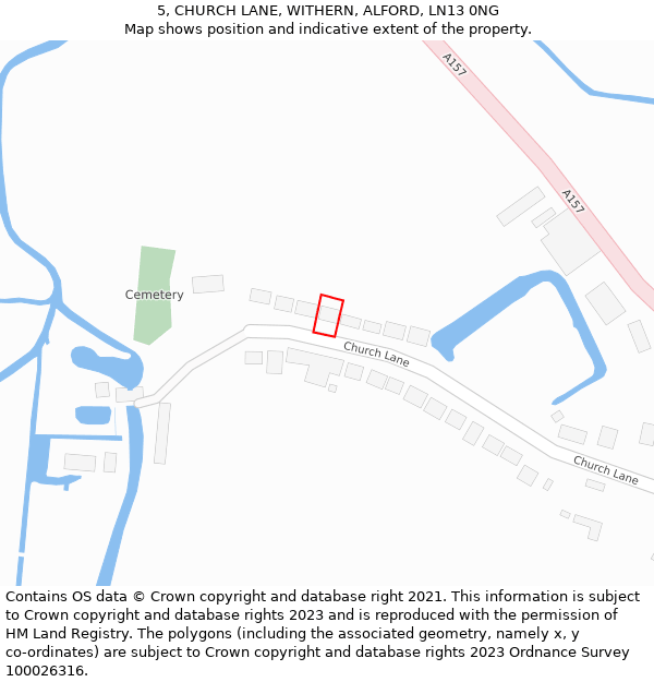 5, CHURCH LANE, WITHERN, ALFORD, LN13 0NG: Location map and indicative extent of plot