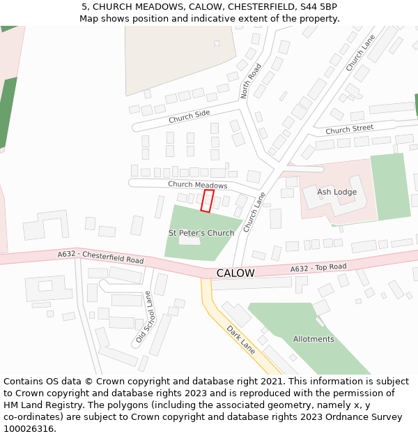 5, CHURCH MEADOWS, CALOW, CHESTERFIELD, S44 5BP: Location map and indicative extent of plot