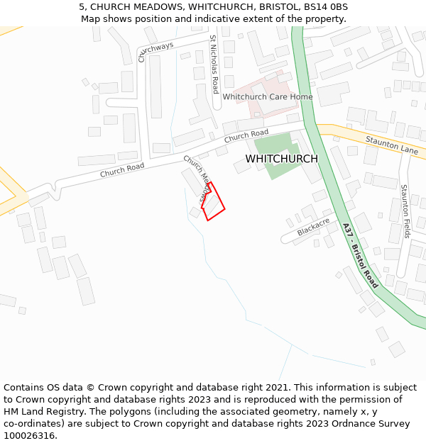 5, CHURCH MEADOWS, WHITCHURCH, BRISTOL, BS14 0BS: Location map and indicative extent of plot