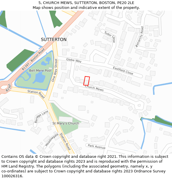 5, CHURCH MEWS, SUTTERTON, BOSTON, PE20 2LE: Location map and indicative extent of plot