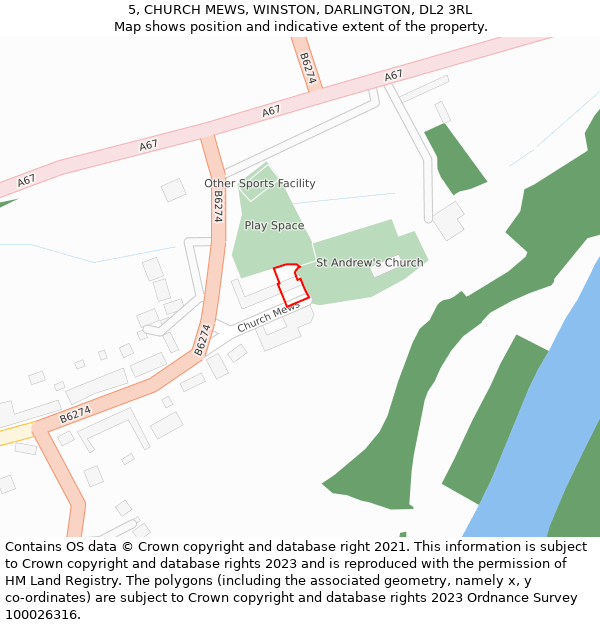 5, CHURCH MEWS, WINSTON, DARLINGTON, DL2 3RL: Location map and indicative extent of plot