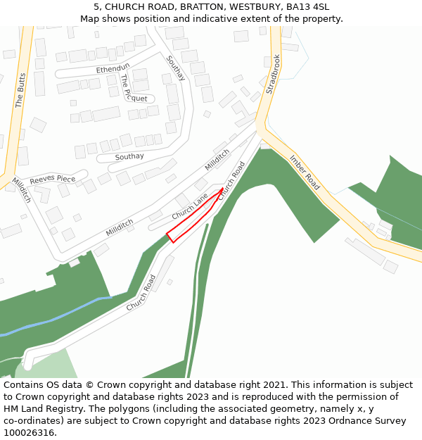 5, CHURCH ROAD, BRATTON, WESTBURY, BA13 4SL: Location map and indicative extent of plot