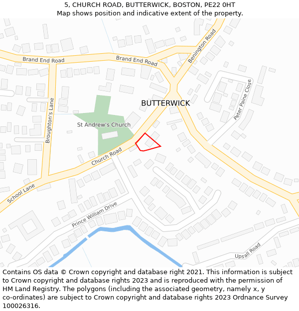 5, CHURCH ROAD, BUTTERWICK, BOSTON, PE22 0HT: Location map and indicative extent of plot