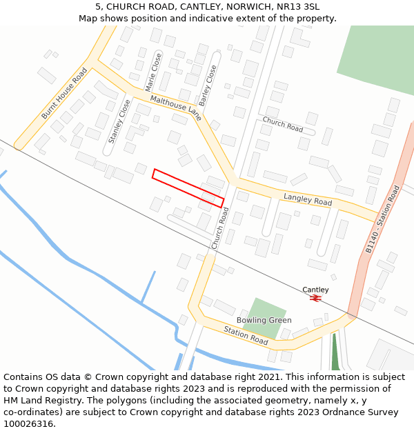 5, CHURCH ROAD, CANTLEY, NORWICH, NR13 3SL: Location map and indicative extent of plot