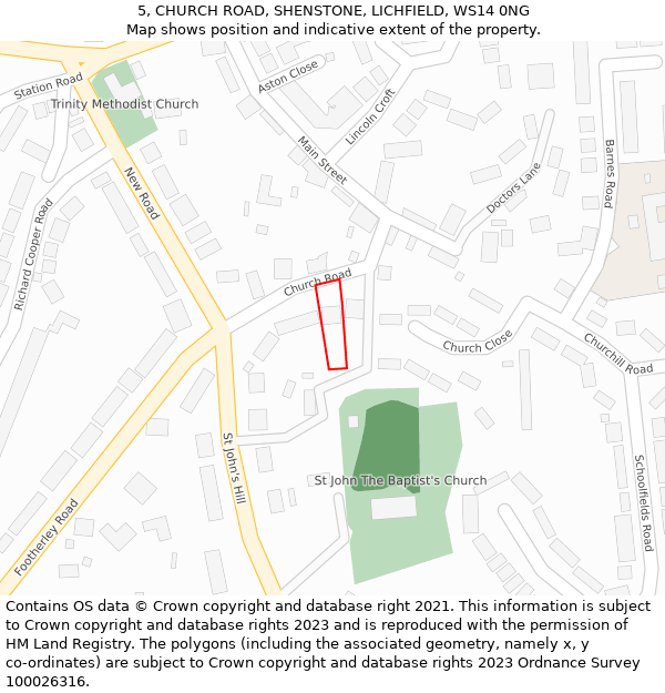 5, CHURCH ROAD, SHENSTONE, LICHFIELD, WS14 0NG: Location map and indicative extent of plot