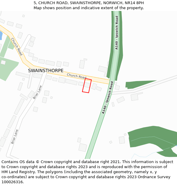 5, CHURCH ROAD, SWAINSTHORPE, NORWICH, NR14 8PH: Location map and indicative extent of plot