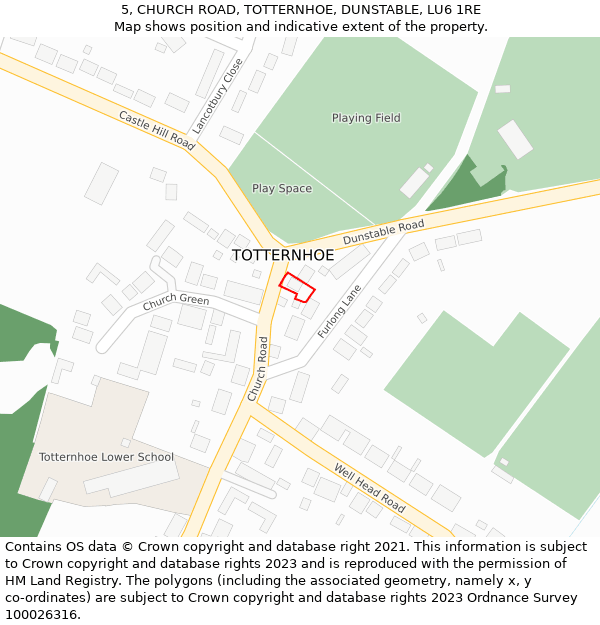 5, CHURCH ROAD, TOTTERNHOE, DUNSTABLE, LU6 1RE: Location map and indicative extent of plot