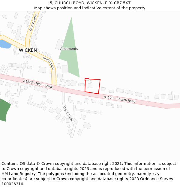 5, CHURCH ROAD, WICKEN, ELY, CB7 5XT: Location map and indicative extent of plot