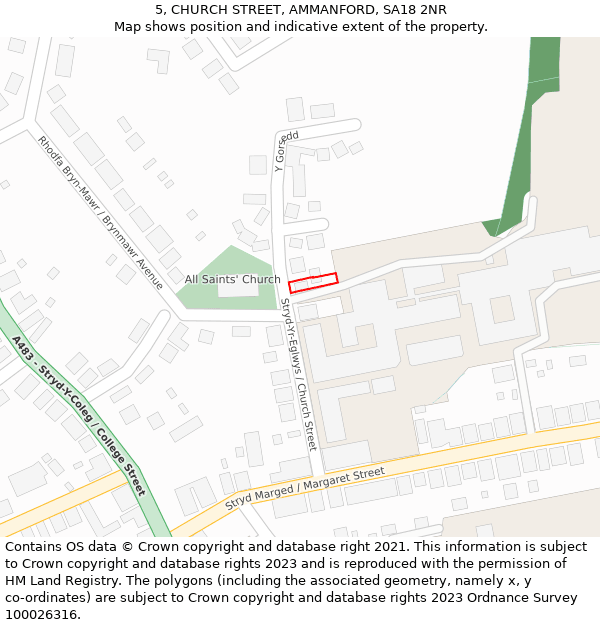 5, CHURCH STREET, AMMANFORD, SA18 2NR: Location map and indicative extent of plot