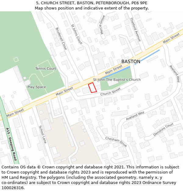 5, CHURCH STREET, BASTON, PETERBOROUGH, PE6 9PE: Location map and indicative extent of plot