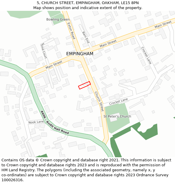 5, CHURCH STREET, EMPINGHAM, OAKHAM, LE15 8PN: Location map and indicative extent of plot