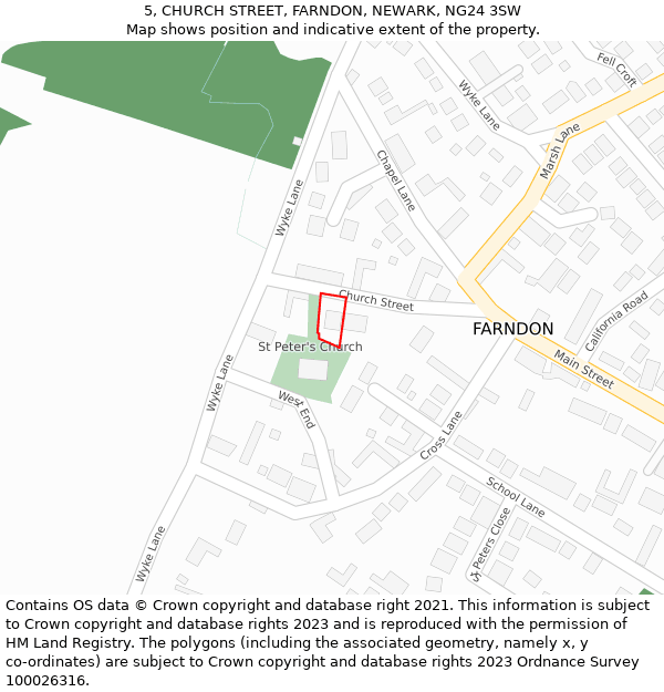 5, CHURCH STREET, FARNDON, NEWARK, NG24 3SW: Location map and indicative extent of plot