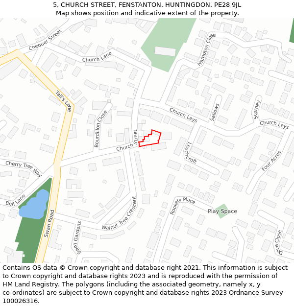 5, CHURCH STREET, FENSTANTON, HUNTINGDON, PE28 9JL: Location map and indicative extent of plot