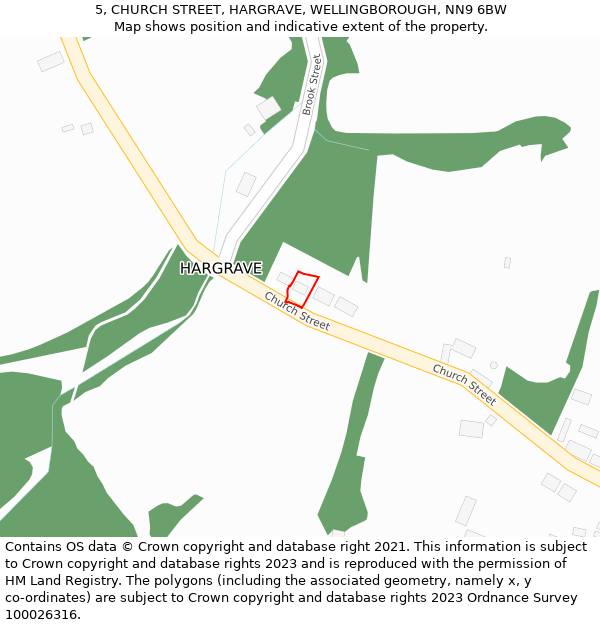 5, CHURCH STREET, HARGRAVE, WELLINGBOROUGH, NN9 6BW: Location map and indicative extent of plot