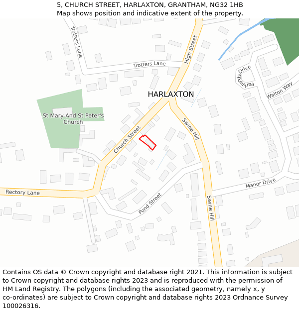 5, CHURCH STREET, HARLAXTON, GRANTHAM, NG32 1HB: Location map and indicative extent of plot