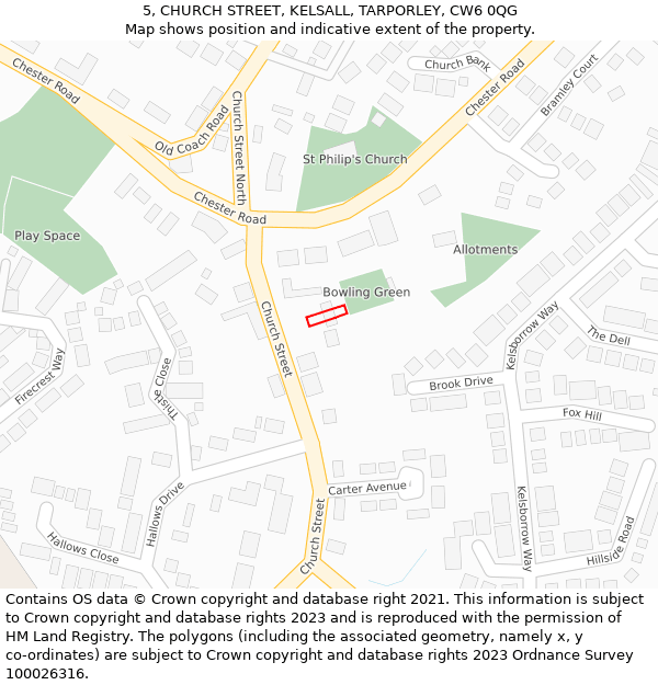 5, CHURCH STREET, KELSALL, TARPORLEY, CW6 0QG: Location map and indicative extent of plot