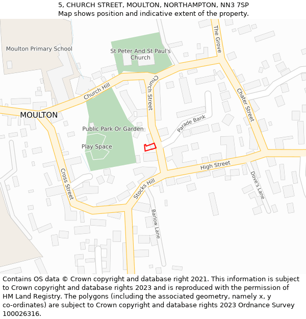 5, CHURCH STREET, MOULTON, NORTHAMPTON, NN3 7SP: Location map and indicative extent of plot