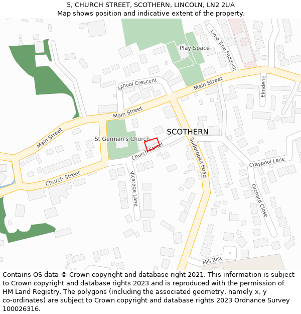 5, CHURCH STREET, SCOTHERN, LINCOLN, LN2 2UA: Location map and indicative extent of plot