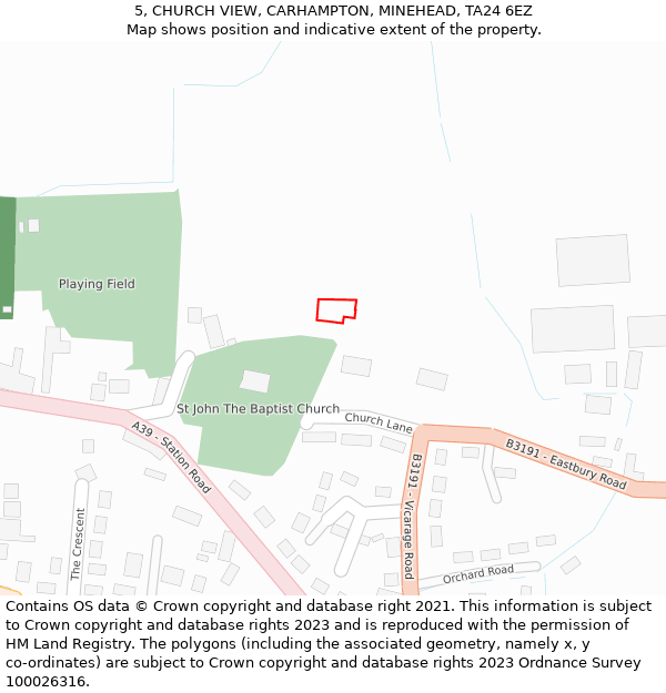 5, CHURCH VIEW, CARHAMPTON, MINEHEAD, TA24 6EZ: Location map and indicative extent of plot