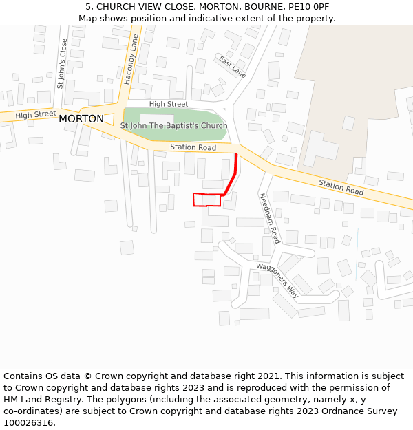 5, CHURCH VIEW CLOSE, MORTON, BOURNE, PE10 0PF: Location map and indicative extent of plot