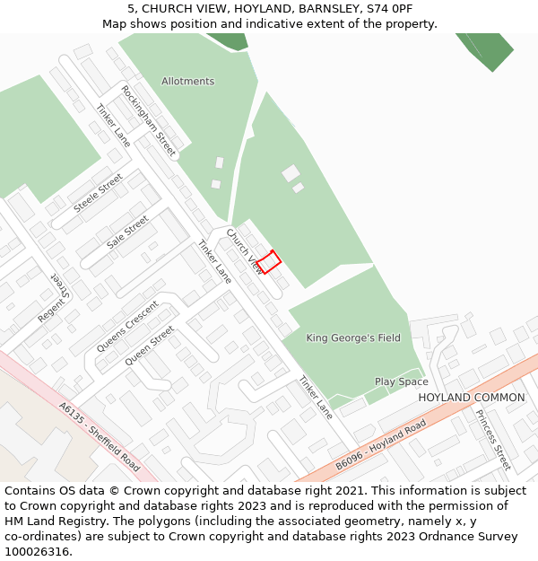 5, CHURCH VIEW, HOYLAND, BARNSLEY, S74 0PF: Location map and indicative extent of plot