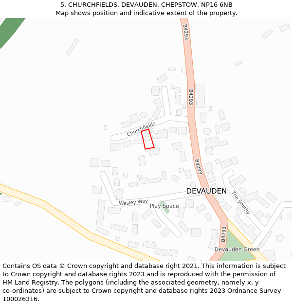 5, CHURCHFIELDS, DEVAUDEN, CHEPSTOW, NP16 6NB: Location map and indicative extent of plot