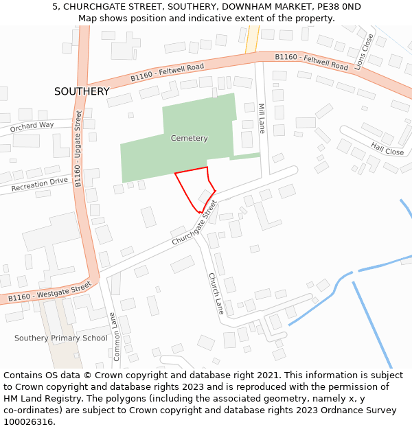 5, CHURCHGATE STREET, SOUTHERY, DOWNHAM MARKET, PE38 0ND: Location map and indicative extent of plot