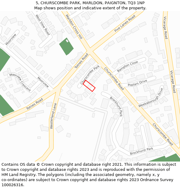 5, CHURSCOMBE PARK, MARLDON, PAIGNTON, TQ3 1NP: Location map and indicative extent of plot