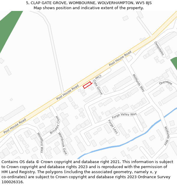 5, CLAP GATE GROVE, WOMBOURNE, WOLVERHAMPTON, WV5 8JS: Location map and indicative extent of plot