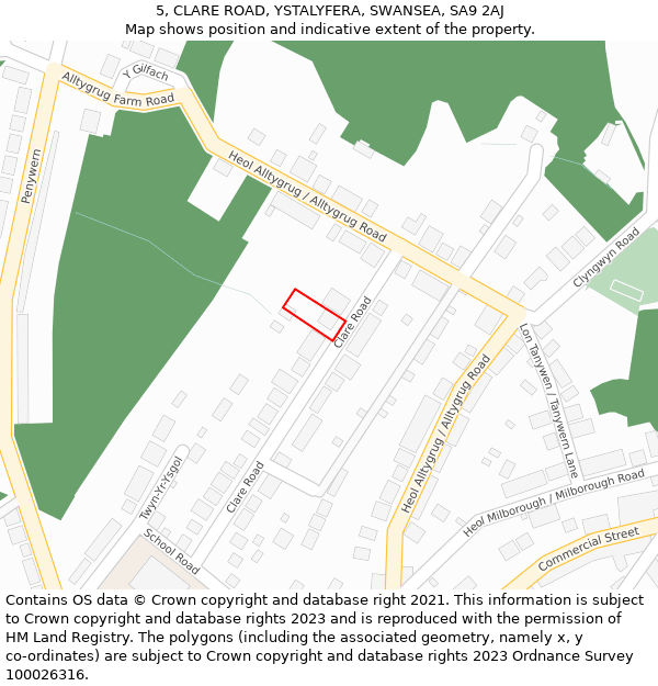 5, CLARE ROAD, YSTALYFERA, SWANSEA, SA9 2AJ: Location map and indicative extent of plot