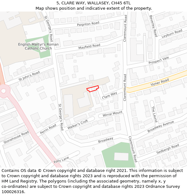 5, CLARE WAY, WALLASEY, CH45 6TL: Location map and indicative extent of plot