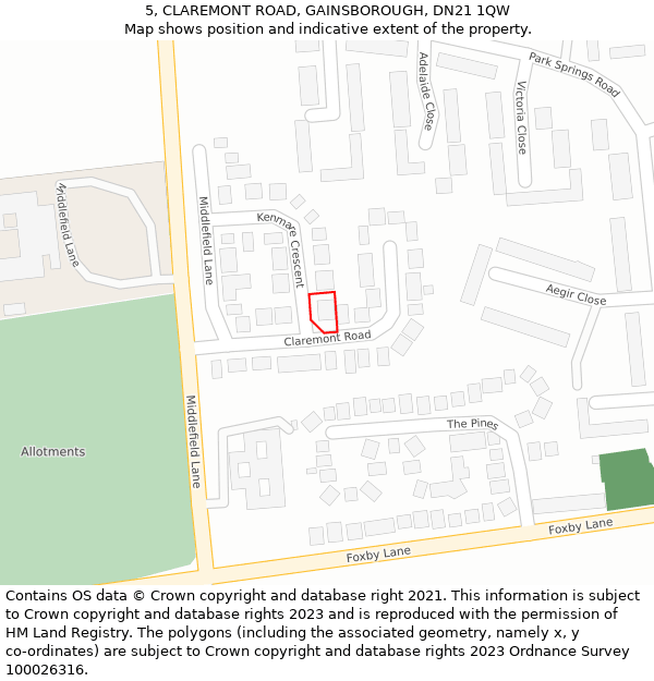 5, CLAREMONT ROAD, GAINSBOROUGH, DN21 1QW: Location map and indicative extent of plot