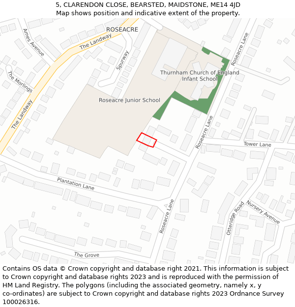 5, CLARENDON CLOSE, BEARSTED, MAIDSTONE, ME14 4JD: Location map and indicative extent of plot