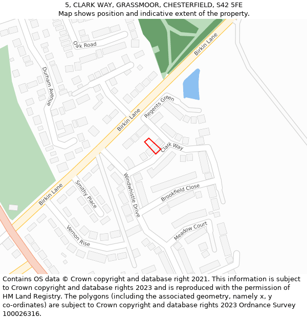 5, CLARK WAY, GRASSMOOR, CHESTERFIELD, S42 5FE: Location map and indicative extent of plot