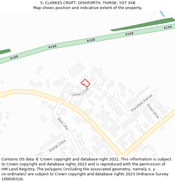 5, CLARKES CROFT, DISHFORTH, THIRSK, YO7 3XB: Location map and indicative extent of plot